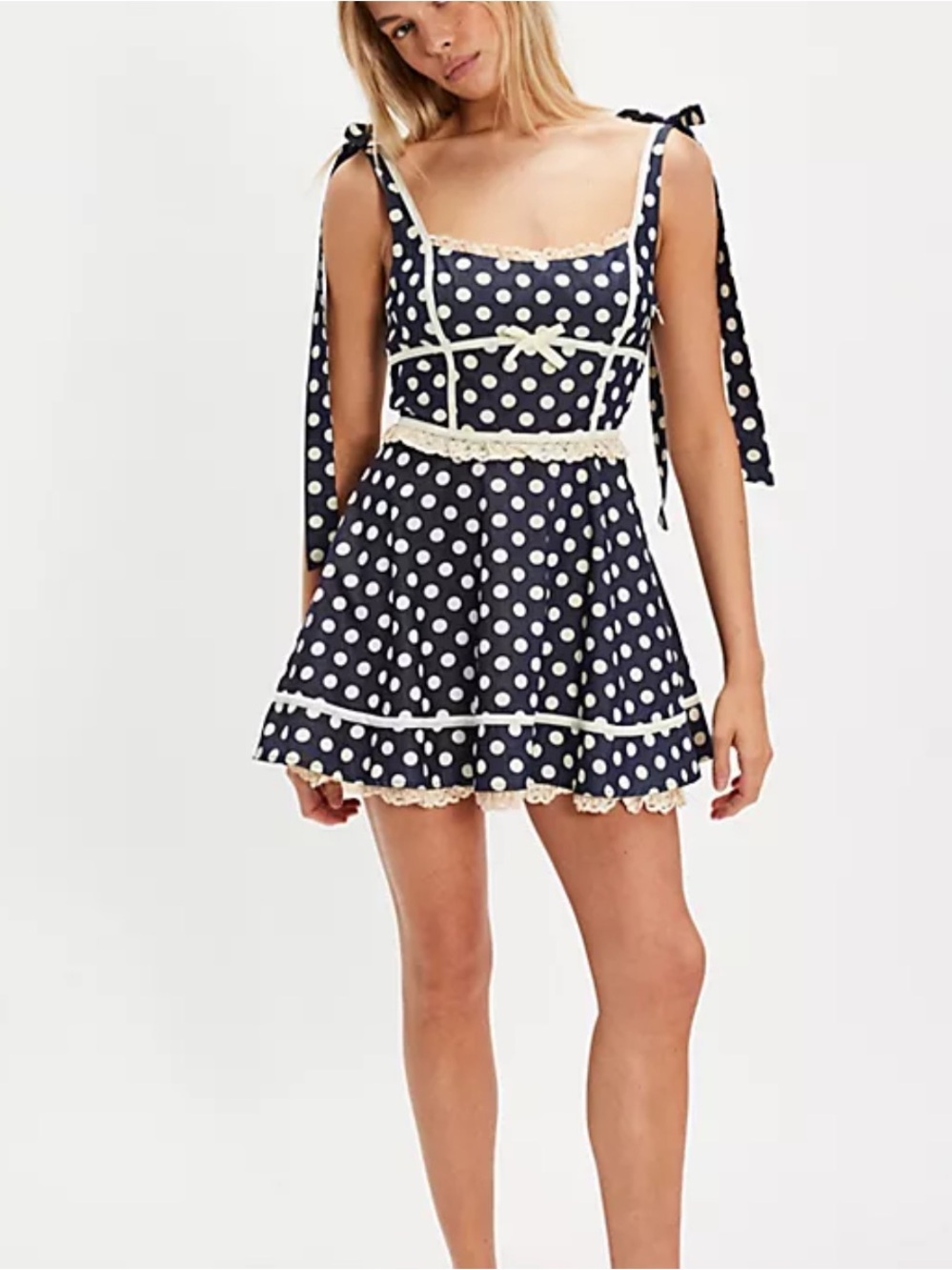 For Love & Lemons Dolly Denim Dot Mini Dres Size Large - Picture 16 of 16